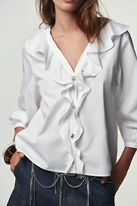 CHEMISE EN POPELINE À VOLANTS