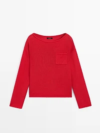 Cotton and linen knit sweater with pocket detail