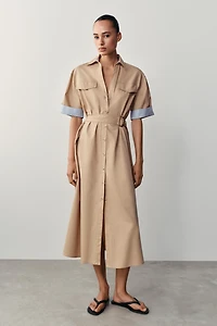 BELTED MIDI SHIRT DRESS