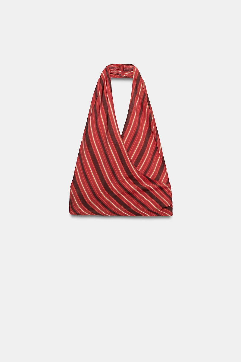 TOP HALTER CROISÉ À RAYURES