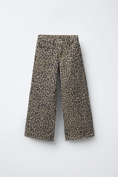ANIMAL PRINT AND STAR WIDE LEG JEANS