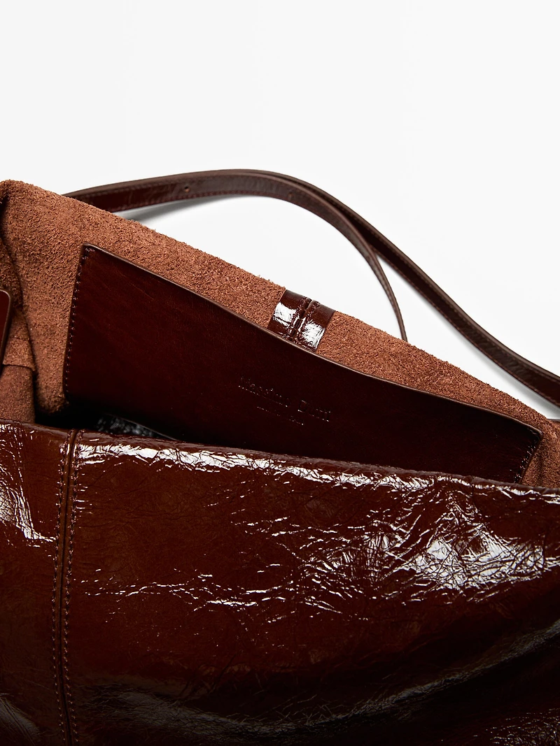 Crackled nappa leather flap bag