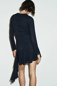 RUFFLED LACE MIDI DRESS