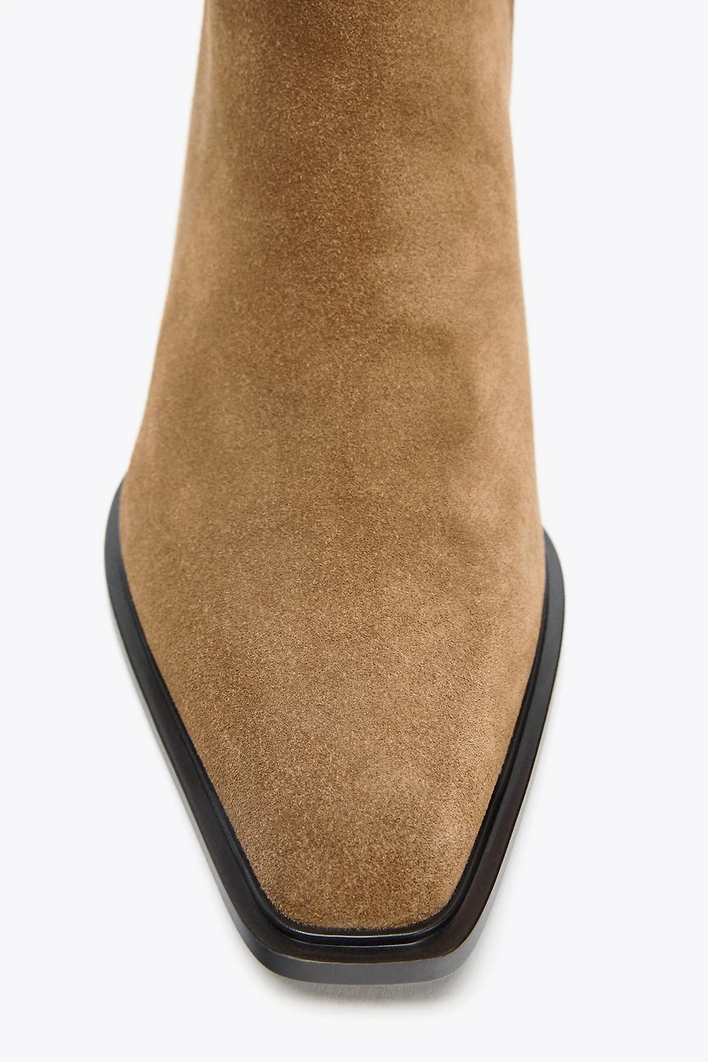 SPLIT LEATHER HEELED ANKLE BOOTS