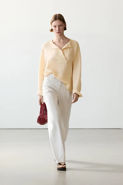 Flowing linen blouse with chest detail