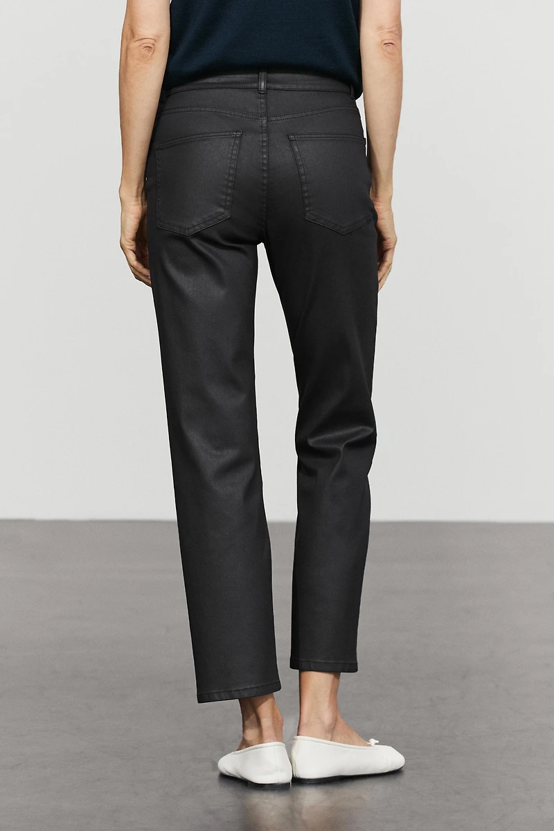 Waxed straight-leg pants
