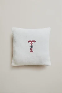 LETTER T EMBROIDERED LINEN CUSHION