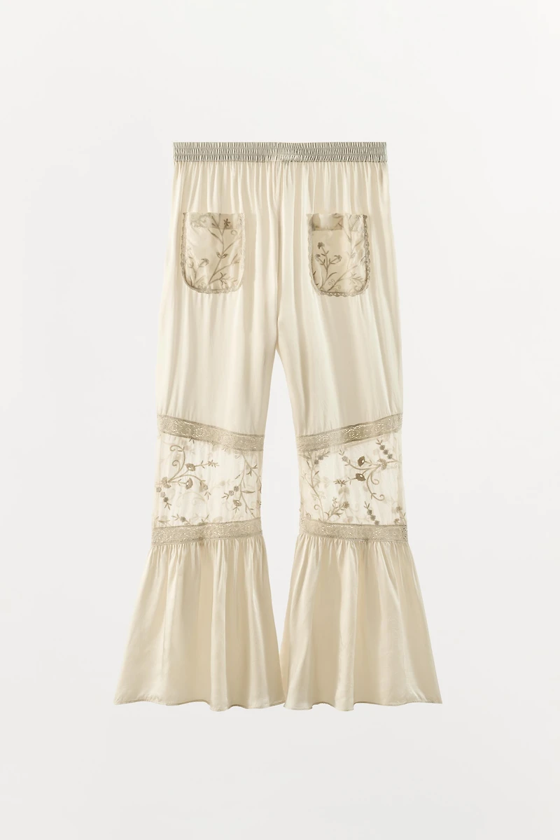 COMBINATION LACE FLORAL EMBROIDERED PANTS