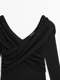 Top épaules nues en lyocell et laine