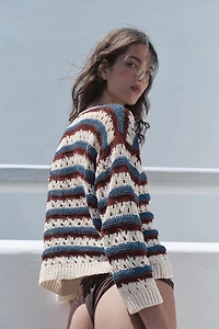 GILET RAYÉ EN MAILLE AJOURÉE