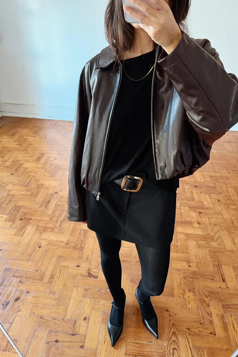 FAUX LEATHER BOMBER JACKET