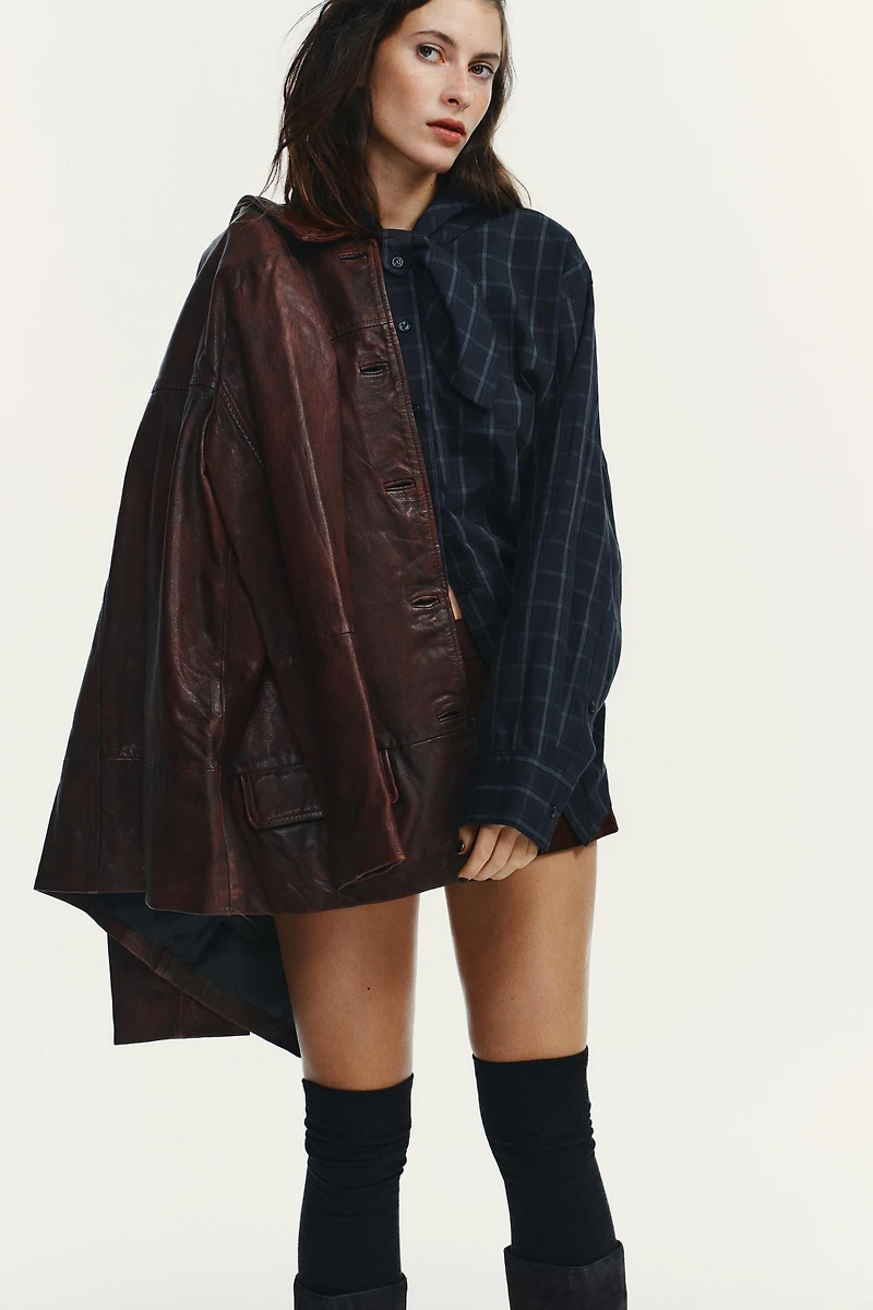 CHEMISE EN POPELINE À CARREAUX AVEC FOULARD