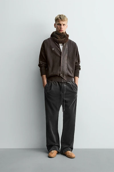 WASHED BANDED KNIT CARDIGAN X SR_A