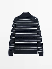 Cotton blend striped knit polo sweater