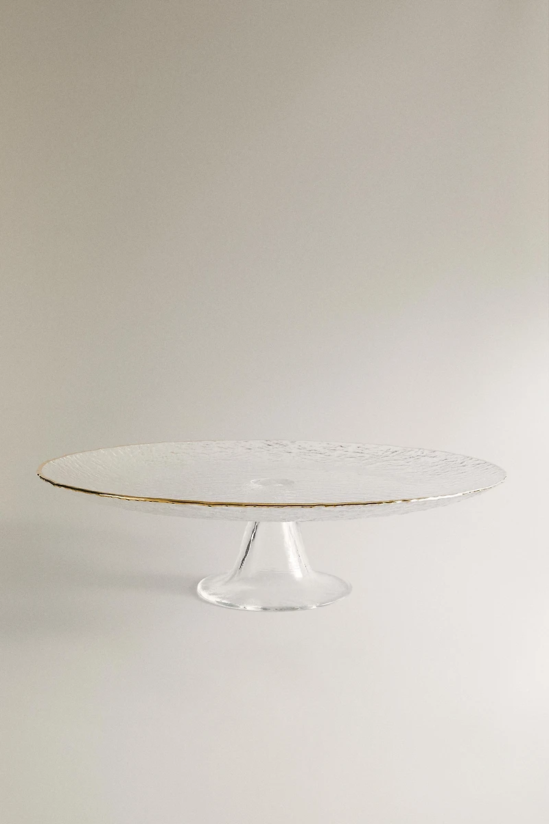RAISED GLASS SERVING DISH WITH GOLD RIM
