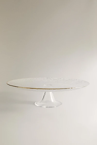 RAISED GLASS SERVING DISH WITH GOLD RIM