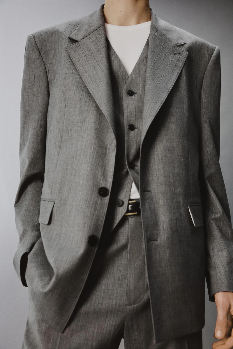 STRIPED TEXTURED SUIT JACKET