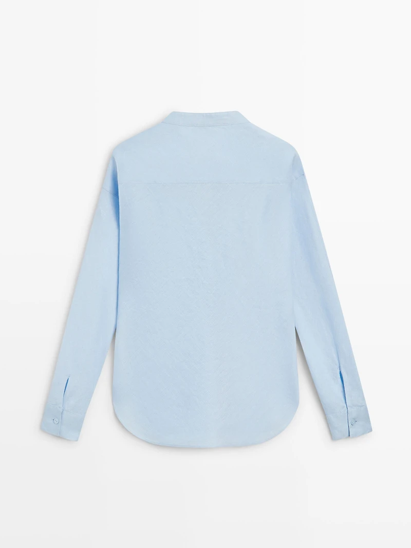 100% linen stand collar shirt