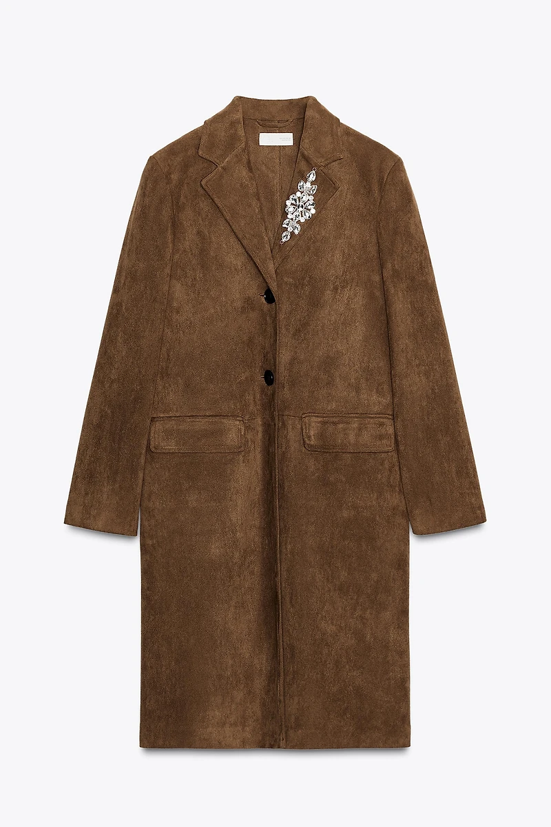 MANTEAU VESTE LONGUE EFFET DAIM FERMOIR