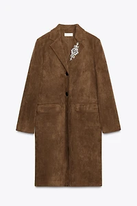 MANTEAU VESTE LONGUE EFFET DAIM FERMOIR
