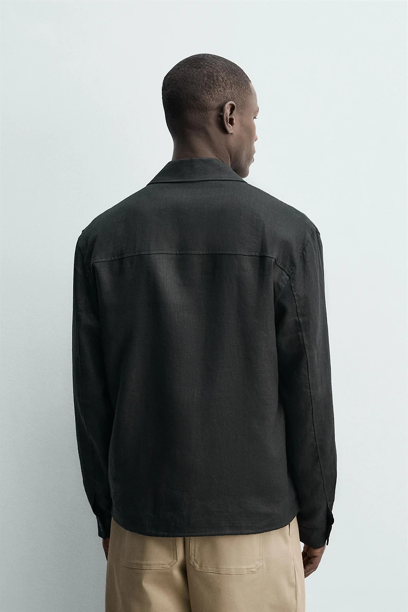 100% LINEN ZIP-UP OVERSHIRT