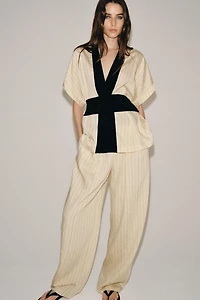 ZW COLLECTION STRIPED DOUBLE-BREASTED JACKET