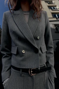 DOUBLE-BREASTED CROPPED PINSTRIPE BLAZER