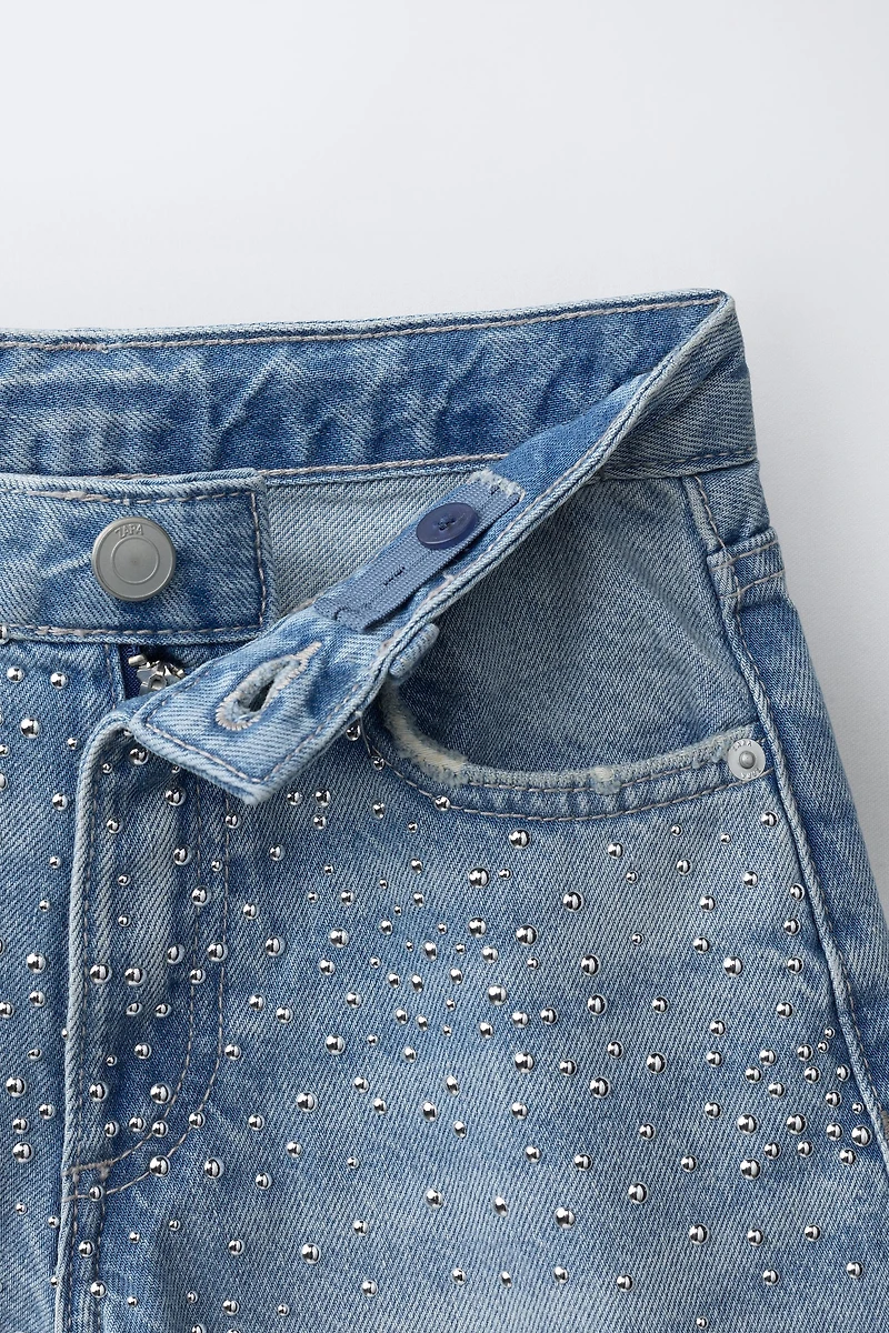 BERMUDA EN JEAN LONGUE STRASS