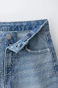 BERMUDA EN JEAN LONGUE STRASS