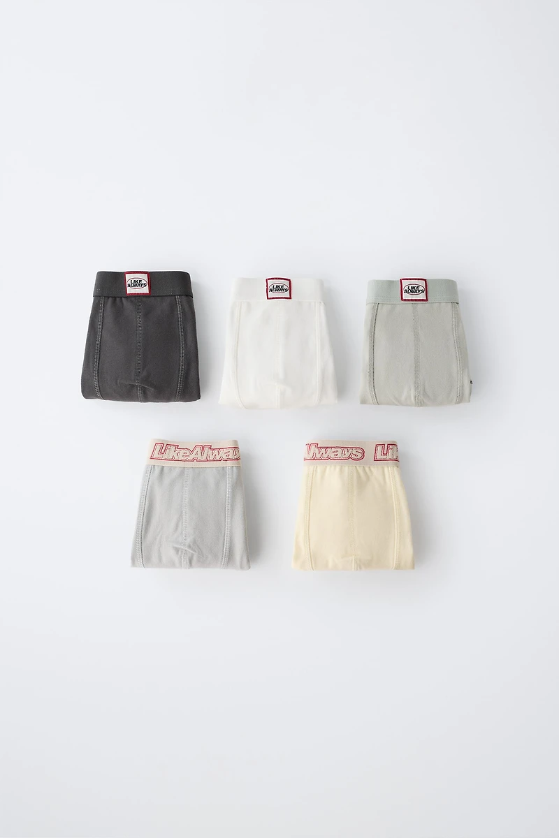 6-14 ANS / LOT DE CINQ BOXERS À ÉTIQUETTE