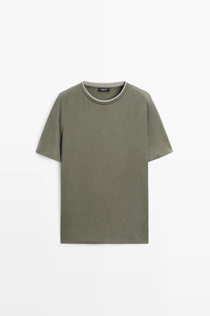 Linen and cotton double-collar T-shirt