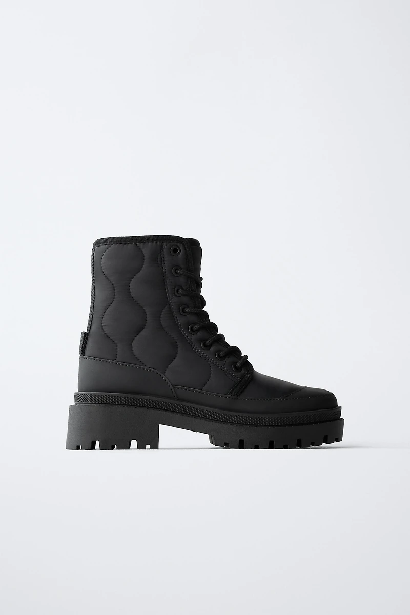QUILTED LACED ANKLE BOOTS