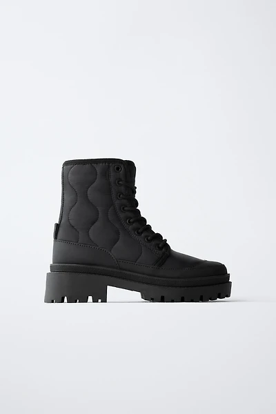 QUILTED LACED ANKLE BOOTS