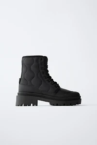 QUILTED LACED ANKLE BOOTS