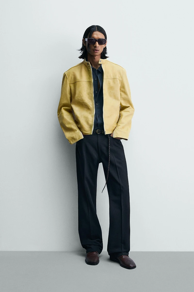 BLOUSON COURT EN CUIR LAVÉ