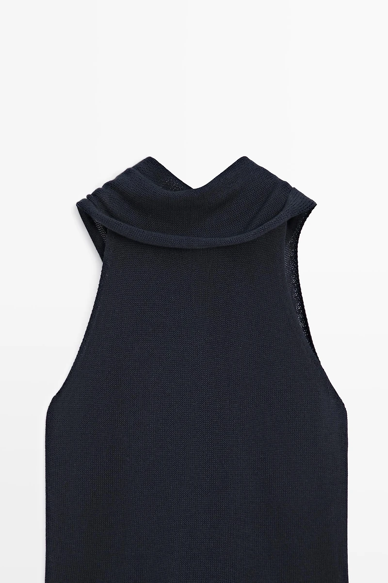 Flowing halter top with tie