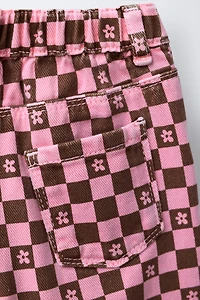 CHECKERBOARD PLAID TWILL PANTS