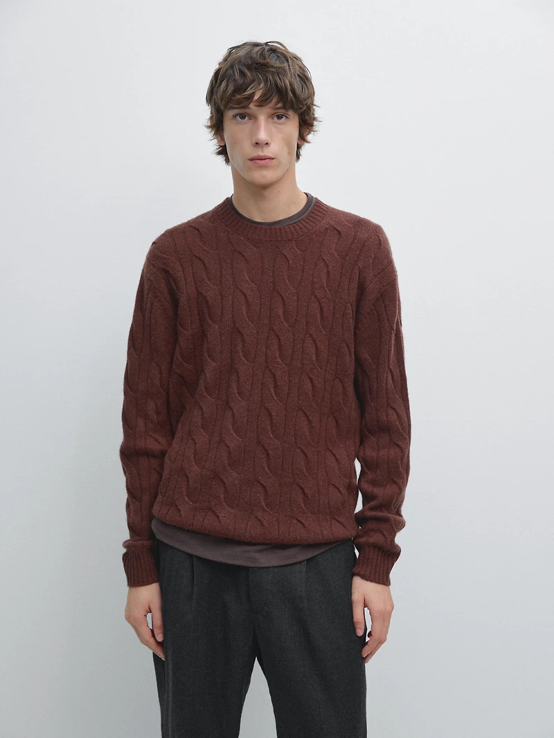 Cable-knit wool blend sweater