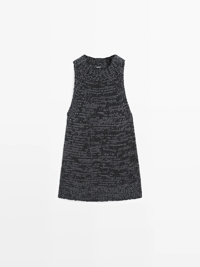 Top encolure américaine en maille chinée