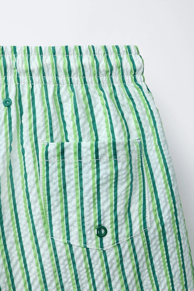 6-14 YEARS/ STRIPED SEERSUCKER SWIM SHORTS