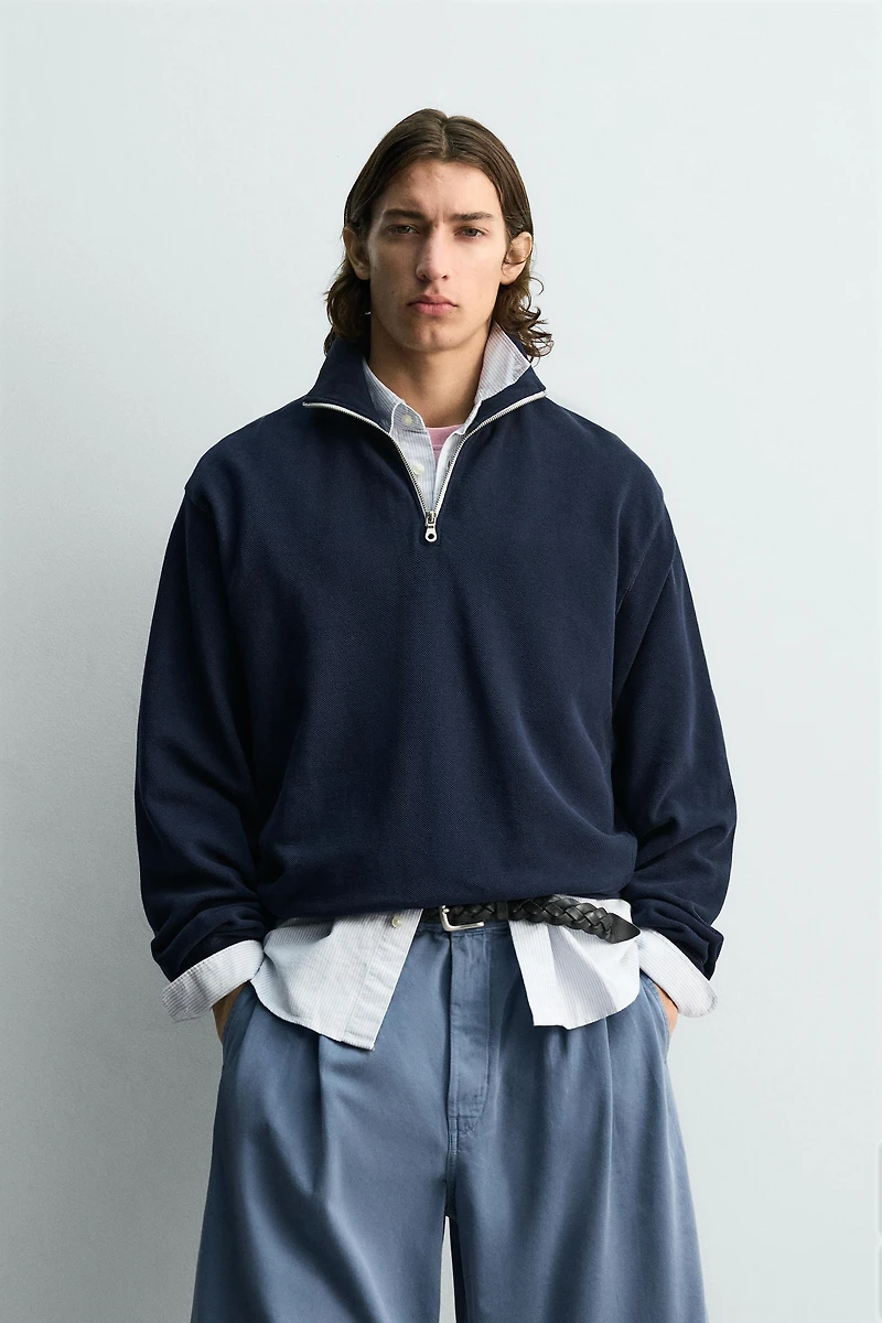 PIQUÉ QUARTER-ZIP SWEATSHIRT