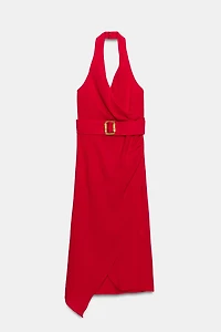 BELTED WRAP MIDI DRESS