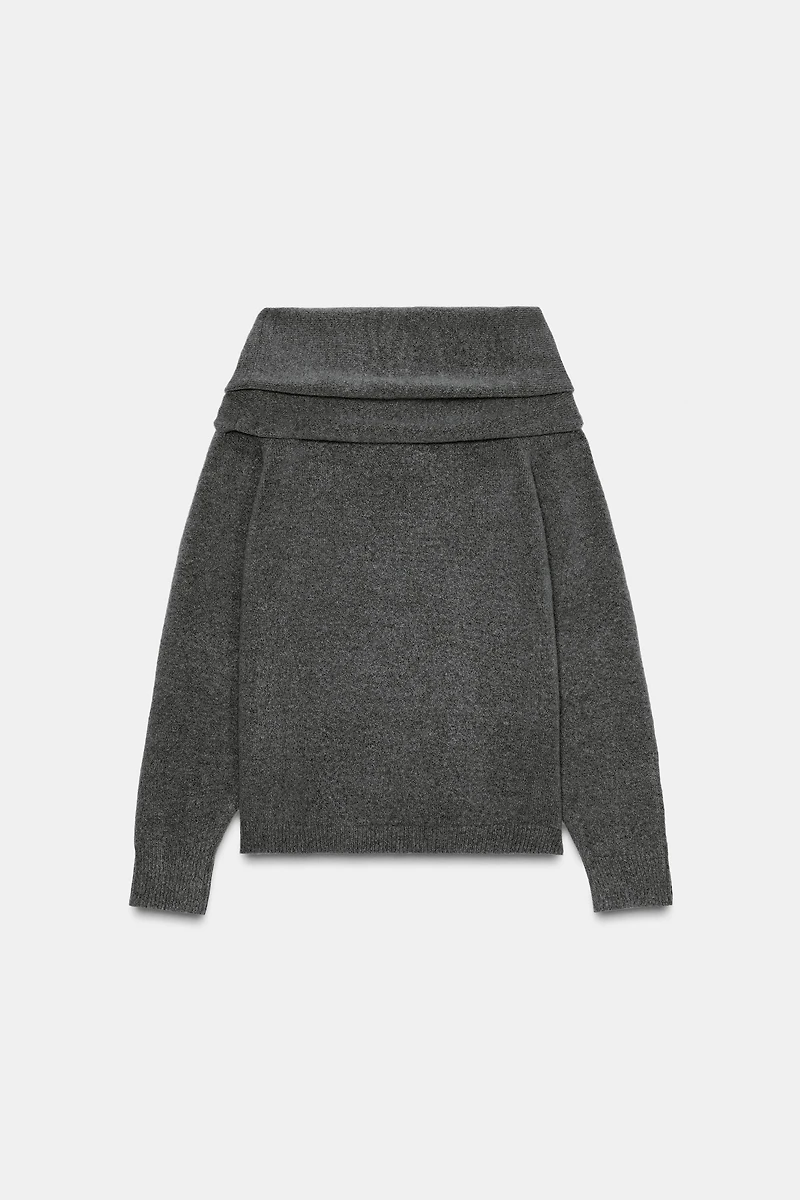 OFF-SHOULDER KNIT SWEATER WITH METALLIC APPLIQUÉ