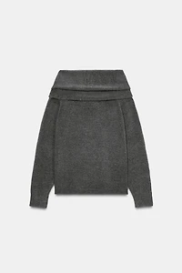 OFF-SHOULDER KNIT SWEATER WITH METALLIC APPLIQUÉ