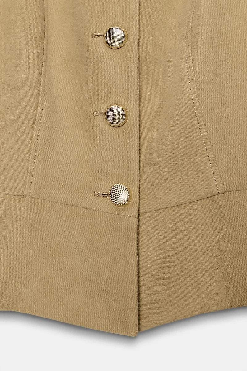 FAUX SUEDE BLAZER WITH PADDED SHOULDERS