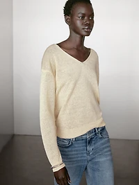 Long sleeve linen knit sweater