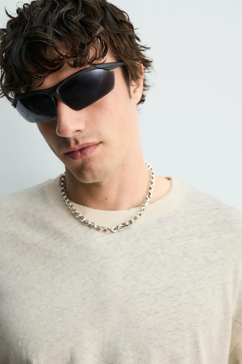 WASHED COTTON-LINEN HAWAII T-SHIRT