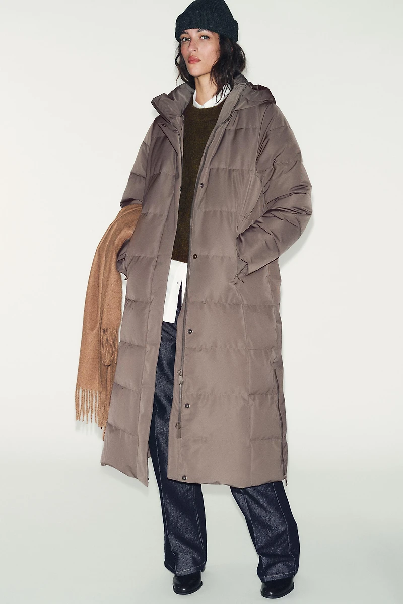 DOUDOUNE LONGUE À CAPUCHE DÉPERLANTE COUPE-VENT