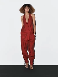 100% linen trousers with bow detail