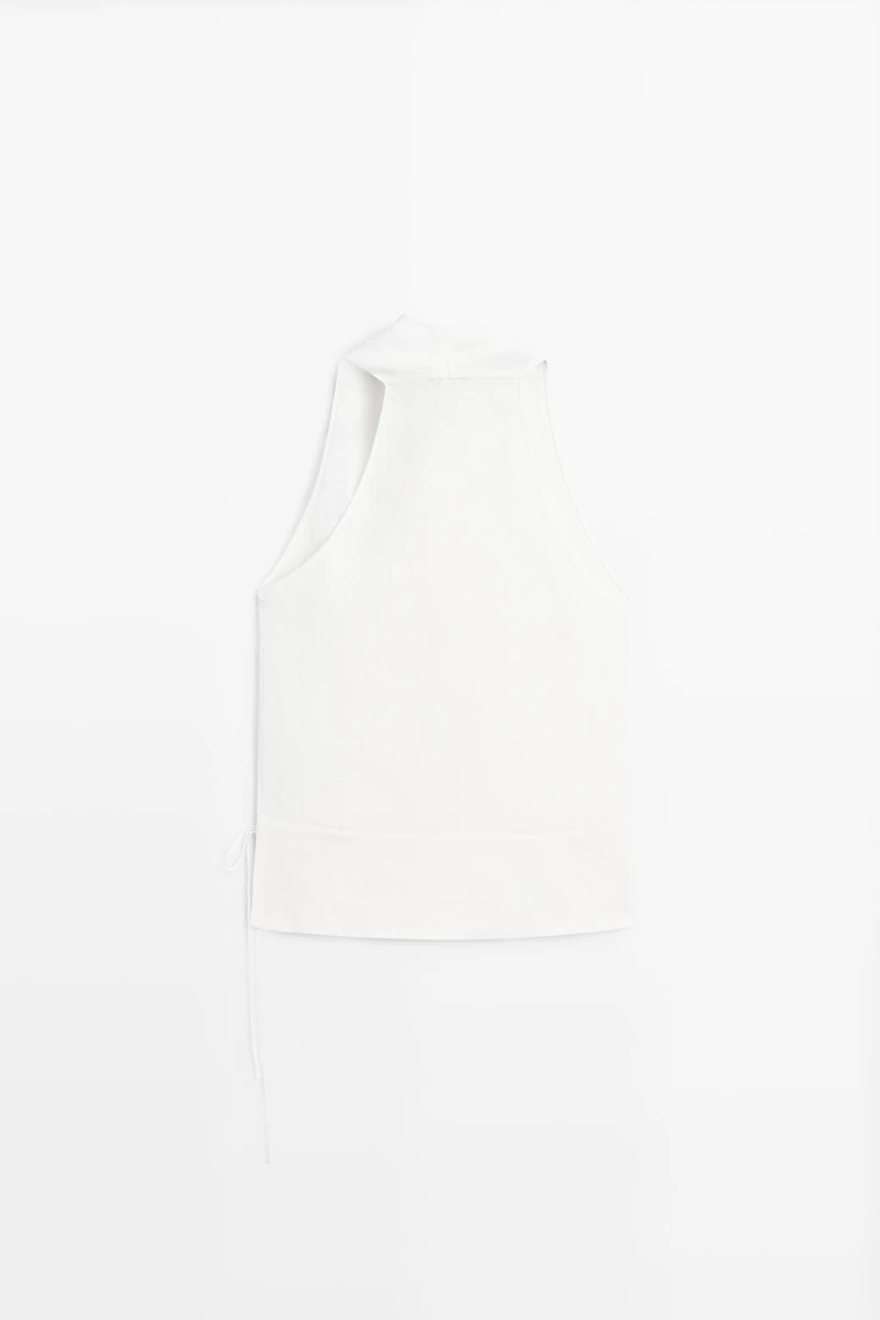 Top croisé détail ceinture 100 % lin